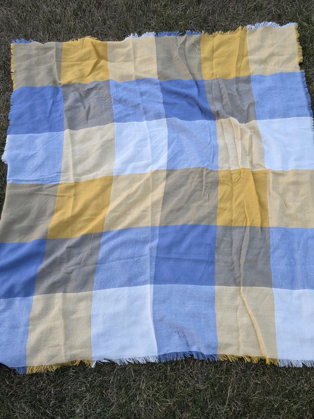 Oversized Mustard Yellow Blue Plaid Blanket Scarf Shawl Wrap